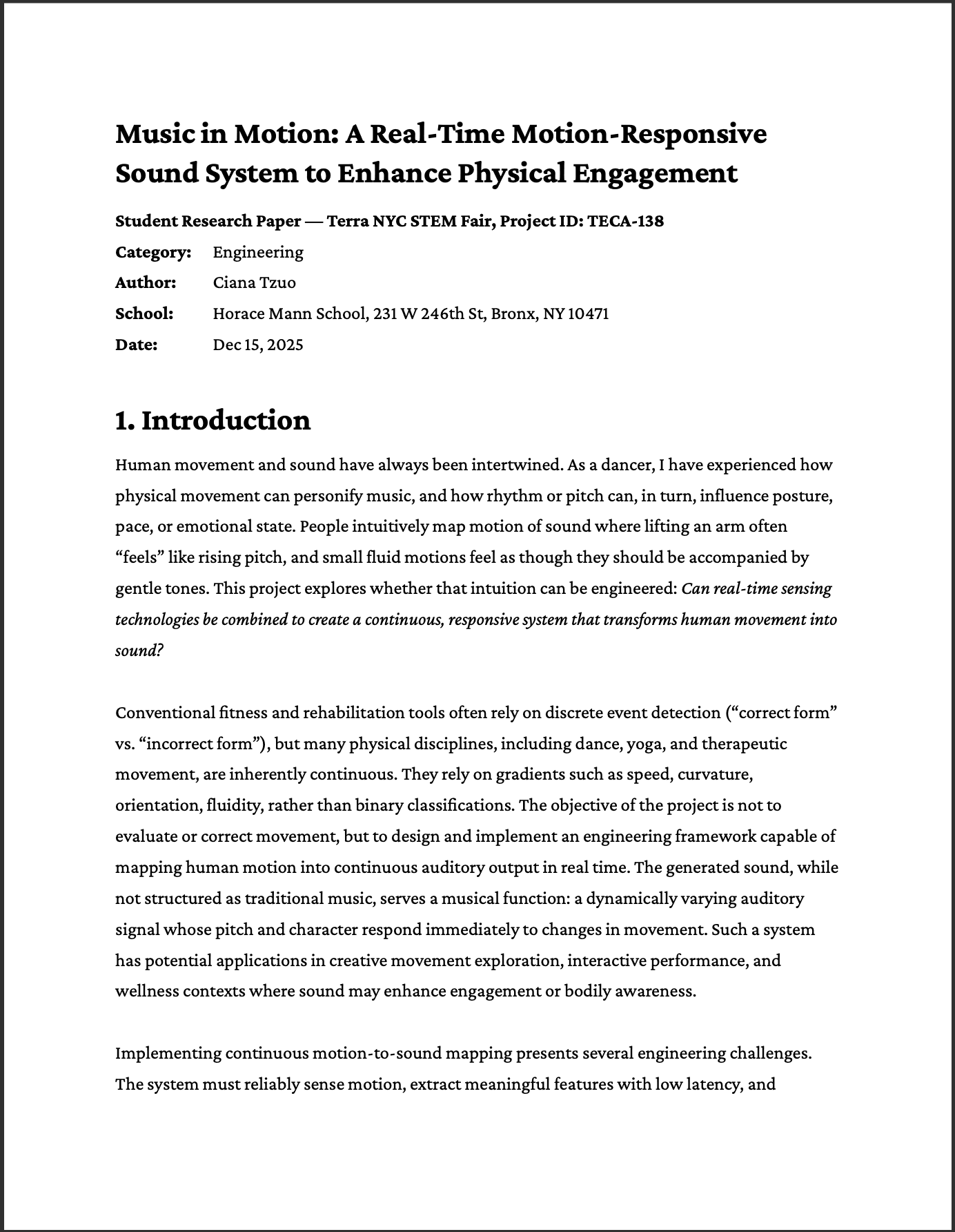 Motion-Based Music System — first page