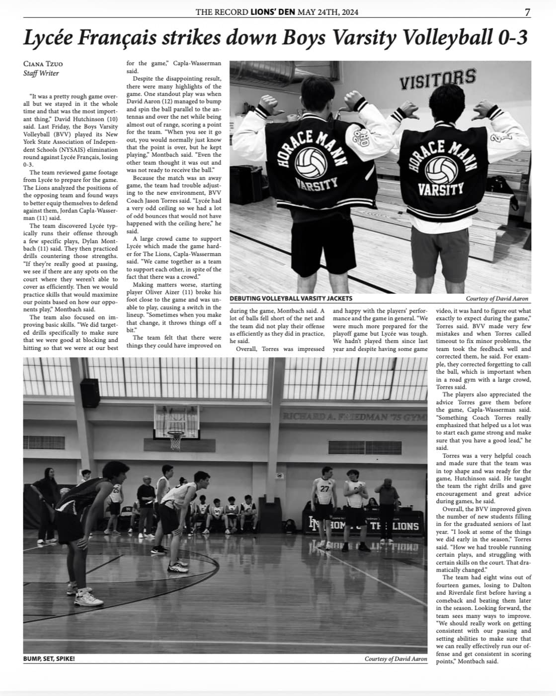The Record — Lycée Français Strikes Down Boys Varsity Volleyball