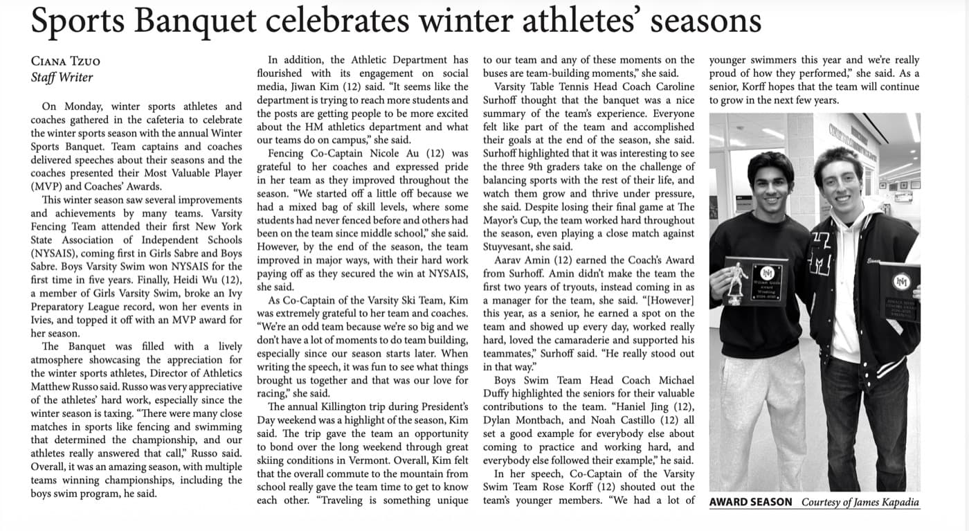 The Record — Sports Banquet Celebrates Winter Athletes’ Seasons