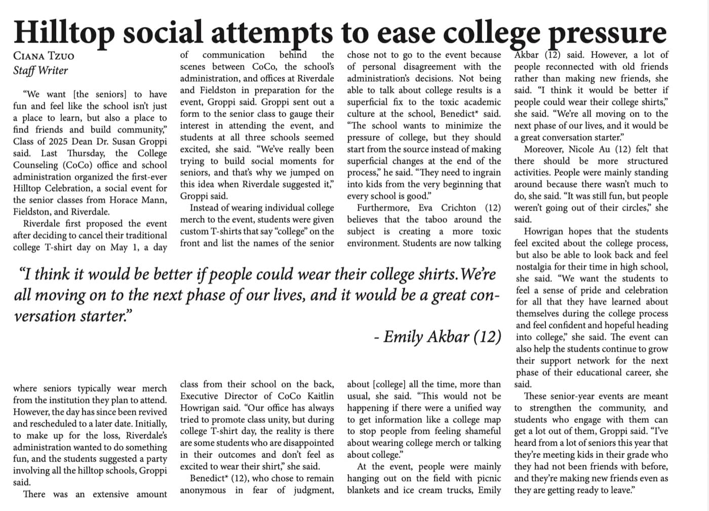 The Record — Hilltop Social Attempts to Ease College Pressure