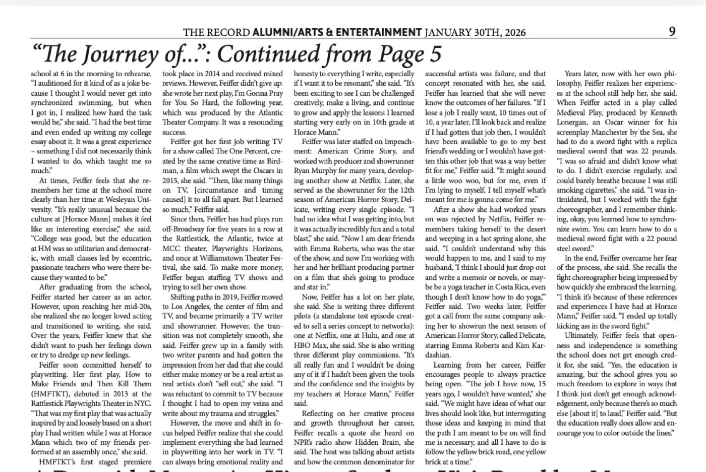 The Record — The Journey of Actor, Producer and Writer (continued)