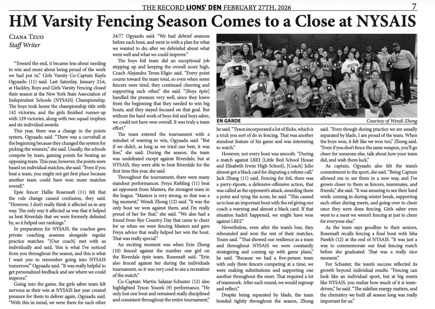 The Record — HM Varsity Fencing Season